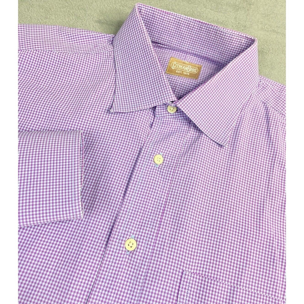 Gitman Bros Shirt Men 16.5 33  Large‎ Purple Check Long Sleeve Button Cotton USA